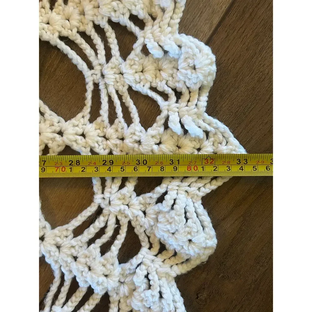 Hand Crocheted Round Table Topper Centerpiece Doily 32” Cream Farmhouse Boho